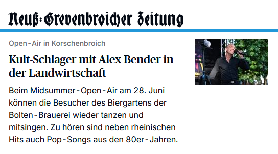 Korschenbroich: Alex Bender singt Schlager bei Bolten in der Landwirtschaft 2025
